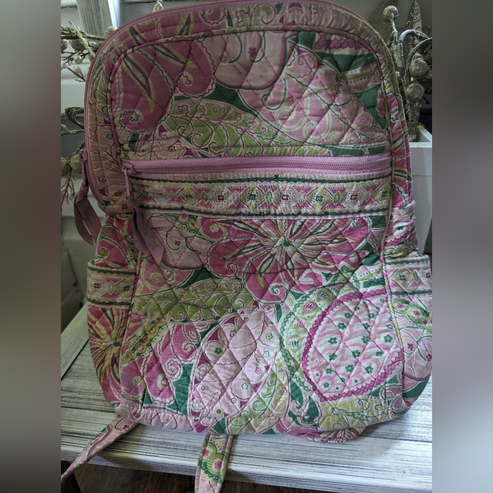 Vera Bradley Small Backpack Pink Green Quilted floral